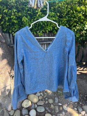 Dizzy Light Blue V-Neck Bell Sleeve Denim Top
